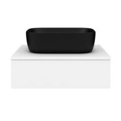 Arezzo Floating Basin Shelf with Drawer - Matt White - 600mm inc. Black Curved Rectangular Basin -Wall Hung Vanity Units Shop AZCTWHT6B2 d7 460