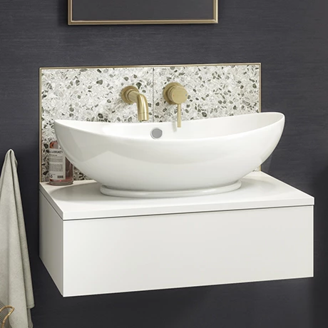 Arezzo Floating Basin Shelf with Drawer - Matt White - 600mm inc. Oval Basin 3 Arezzo Floating Basin Shelf with Drawer - Matt White - 600mm inc. Oval Basin