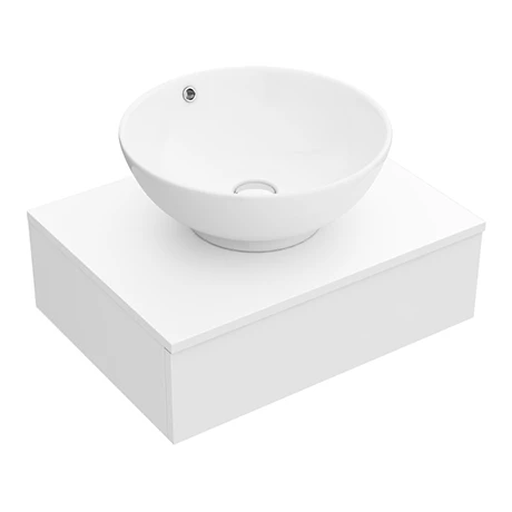 Arezzo Floating Basin Shelf with Drawer - Matt White - 600mm inc. Round Basin 3 Arezzo Floating Basin Shelf with Drawer - Matt White - 600mm inc. Round Basin