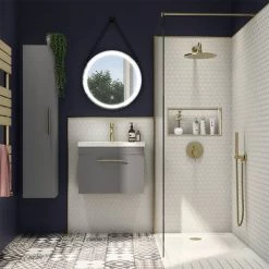 Arezzo Wall Hung Vanity Unit - Matt Grey - 500mm with Industrial Style Brushed Brass Handle 9 Arezzo Wall Hung Vanity Unit - Matt Grey - 500mm with Industrial Style Brushed Brass Handle -Wall Hung Vanity Units Shop AZG5WHVBBIS d4 460