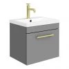 Arezzo Wall Hung Vanity Unit - Matt Grey - 500mm with Industrial Style Brushed Brass Handle 1 Arezzo Wall Hung Vanity Unit - Matt Grey - 500mm with Industrial Style Brushed Brass Handle -Wall Hung Vanity Units Shop AZG5WHVBBIS p