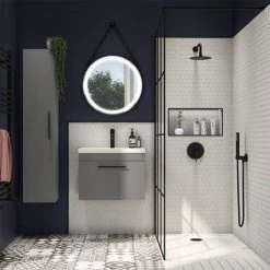Arezzo Wall Hung Vanity Unit - Matt Grey - 500mm with Industrial Style Black Handle -Wall Hung Vanity Units Shop AZG5WHVBKIS d3 460