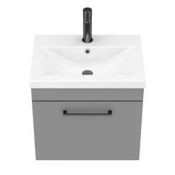 Arezzo 500 Matt Grey Wall Hung 1-Drawer Vanity Unit with Matt Black Handle -Wall Hung Vanity Units Shop AZG5WHVBK D5 460