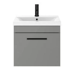 Arezzo 500 Matt Grey Wall Hung 1-Drawer Vanity Unit with Matt Black Handle -Wall Hung Vanity Units Shop AZG5WHVBK nd3 460