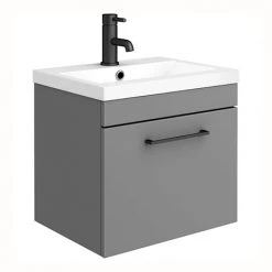 Arezzo 500 Matt Grey Wall Hung 1-Drawer Vanity Unit with Matt Black Handle