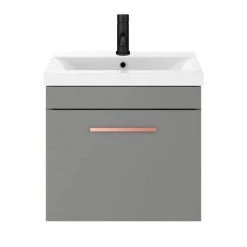 Arezzo 500 Matt Grey Wall Hung 1-Drawer Vanity Unit with Rose Gold Handle -Wall Hung Vanity Units Shop AZG5WHVRG d3 460