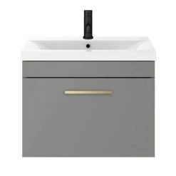 Arezzo 600 Matt Grey Wall Hung 1-Drawer Vanity Unit with Brushed Brass Handle -Wall Hung Vanity Units Shop AZG6WHVBB d4 460