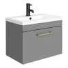 Arezzo 600 Matt Grey Wall Hung 1-Drawer Vanity Unit with Brushed Brass Handle 1 Arezzo 600 Matt Grey Wall Hung 1-Drawer Vanity Unit with Brushed Brass Handle -Wall Hung Vanity Units Shop AZG6WHVBB np