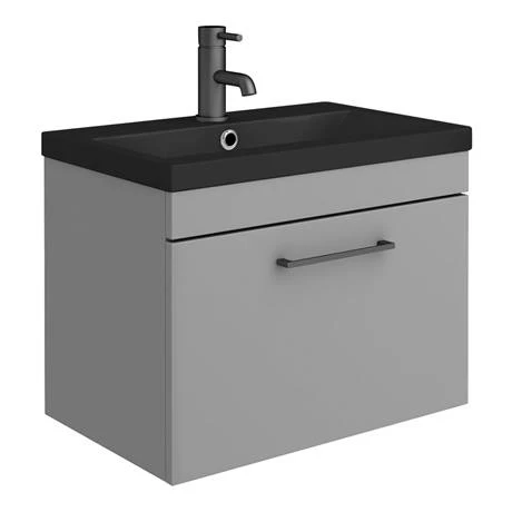 Arezzo 600 Matt Grey Wall Hung Vanity Unit with Matt Black Basin + Black Handle 7 Arezzo 600 Matt Grey Wall Hung Vanity Unit with Matt Black Basin + Black Handle - Image 5