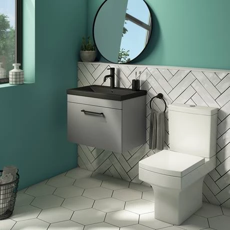 Arezzo 600 Matt Grey Wall Hung Vanity Unit with Matt Black Basin + Black Handle 6 Arezzo 600 Matt Grey Wall Hung Vanity Unit with Matt Black Basin + Black Handle - Image 4