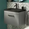Arezzo 600 Matt Grey Wall Hung Vanity Unit with Matt Black Basin + Black Handle 1 Arezzo 600 Matt Grey Wall Hung Vanity Unit with Matt Black Basin + Black Handle -Wall Hung Vanity Units Shop AZG6WHVBKB n p