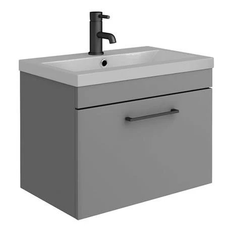 Arezzo 600 Matt Grey Wall Hung Vanity Unit with Matt Grey Basin + Black Handle 7 Arezzo 600 Matt Grey Wall Hung Vanity Unit with Matt Grey Basin + Black Handle - Image 5