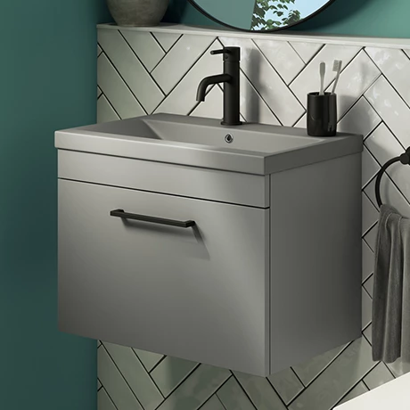Arezzo 600 Matt Grey Wall Hung Vanity Unit with Matt Grey Basin + Black Handle 3 Arezzo 600 Matt Grey Wall Hung Vanity Unit with Matt Grey Basin + Black Handle