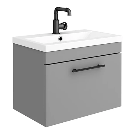 Arezzo Wall Hung Vanity Unit - Matt Grey - 600mm with Industrial Style Black Handle 3 Arezzo Wall Hung Vanity Unit - Matt Grey - 600mm with Industrial Style Black Handle