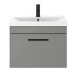 Arezzo 600 Matt Grey Wall Hung 1-Drawer Vanity Unit with Matt Black Handle -Wall Hung Vanity Units Shop AZG6WHVBK d4 460