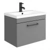 Arezzo 600 Matt Grey Wall Hung 1-Drawer Vanity Unit with Matt Black Handle 2 Arezzo 600 Matt Grey Wall Hung 1-Drawer Vanity Unit with Matt Black Handle -Wall Hung Vanity Units Shop AZG6WHVBK prod