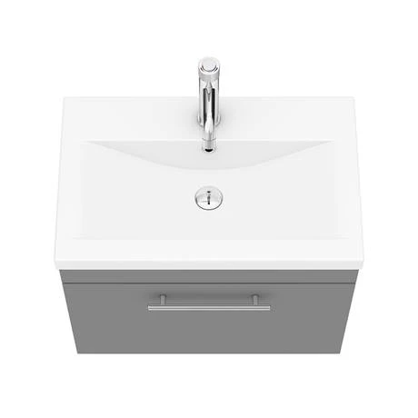 Arezzo Wall Hung Vanity Unit - Matt Grey - 600mm with Industrial Style Chrome Handle 8 Arezzo Wall Hung Vanity Unit - Matt Grey - 600mm with Industrial Style Chrome Handle - Image 6