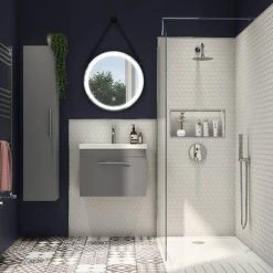 Arezzo Wall Hung Vanity Unit - Matt Grey - 600mm with Industrial Style Chrome Handle 11 Arezzo Wall Hung Vanity Unit - Matt Grey - 600mm with Industrial Style Chrome Handle -Wall Hung Vanity Units Shop AZG6WHVCHIS d3 460