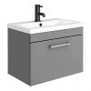 Arezzo 600 Matt Grey Wall Hung 1-Drawer Vanity Unit with Chrome Handle -Wall Hung Vanity Units Shop AZG6WHVCH PROD