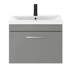 Arezzo 600 Matt Grey Wall Hung 1-Drawer Vanity Unit with Chrome Handle -Wall Hung Vanity Units Shop AZG6WHVCH d4 460