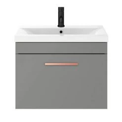 Arezzo 600 Matt Grey Wall Hung 1-Drawer Vanity Unit with Rose Gold Handle -Wall Hung Vanity Units Shop AZG6WHVRG d4 460