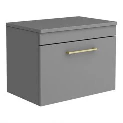 Arezzo Wall Hung Countertop Vanity Unit - Matt Grey - 600mm with Brushed Brass Handle