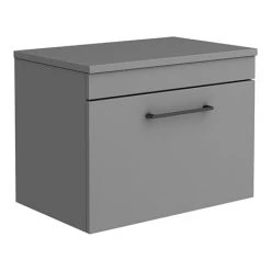 Arezzo Wall Hung Countertop Vanity Unit - Matt Grey - 600mm with Matt Black Handle