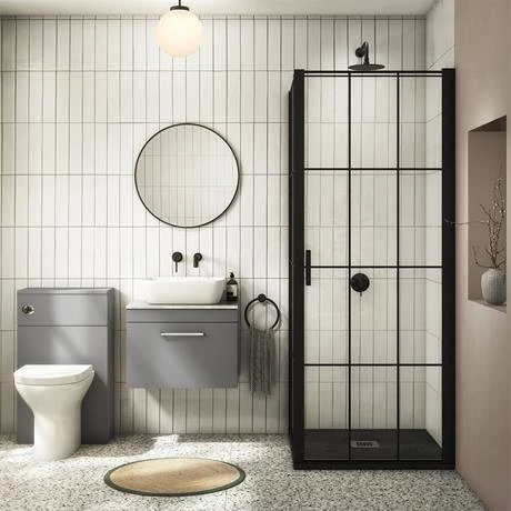 Arezzo Wall Hung Countertop Vanity Unit - Matt Grey - 600mm with Bellato Grey Worktop & Chrome Handle 7 Arezzo Wall Hung Countertop Vanity Unit - Matt Grey - 600mm with Bellato Grey Worktop & Chrome Handle - Image 5