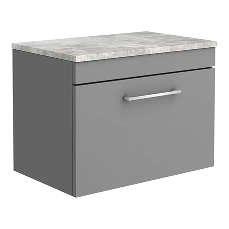 Arezzo Wall Hung Countertop Vanity Unit - Matt Grey - 600mm with Bellato Grey Worktop & Chrome Handle 3 Arezzo Wall Hung Countertop Vanity Unit - Matt Grey - 600mm with Bellato Grey Worktop & Chrome Handle