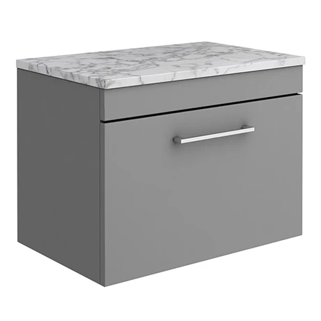 Arezzo Wall Hung Countertop Vanity Unit - Matt Grey - 600mm w. Matt White Marble Worktop & Chrome Handle 3 Arezzo Wall Hung Countertop Vanity Unit - Matt Grey - 600mm w. Matt White Marble Worktop & Chrome Handle