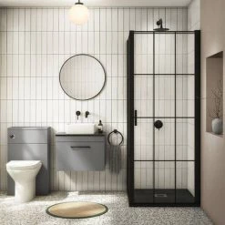 Arezzo Wall Hung Countertop Vanity Unit - Matt Grey - 600mm with Black Worktop & Matt Black Handle -Wall Hung Vanity Units Shop AZG6WHWMBB d3 460