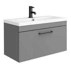 Arezzo Wall Hung Vanity Unit - Matt Grey - 800mm with Matt Black Handle