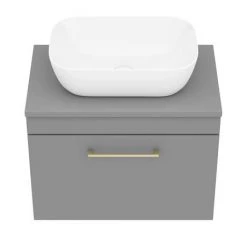 Arezzo Wall Hung Countertop Basin Unit - Grey with Brushed Brass Handle - 600mm inc. Basin -Wall Hung Vanity Units Shop AZGWHBB465 n d4 460