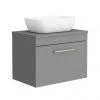 Arezzo Wall Hung Countertop Basin Unit - Grey with Brushed Brass Handle - 600mm inc. Basin -Wall Hung Vanity Units Shop AZGWHBB465 p