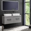 Arezzo Matt Grey Wall Hung Double Countertop Vanity Unit incl. 2 Basins (1200mm w. Matt Black Handles) -Wall Hung Vanity Units Shop AZGWHMB12B p