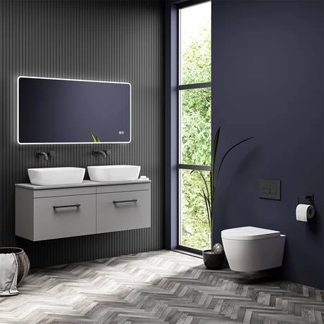 Arezzo Matt Grey Wall Hung Double Countertop Vanity Unit (1200mm w. Matt Black Handles) 5 Arezzo Matt Grey Wall Hung Double Countertop Vanity Unit (1200mm w. Matt Black Handles) - Image 3