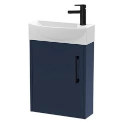 Arezzo Matt Blue 450mm 1TH Wall Hung Cloakroom Vanity Unit with Matt Black Handle