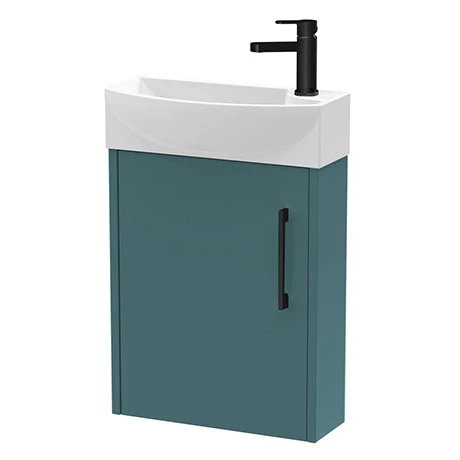 Arezzo Matt Teal Green 450mm 1TH Wall Hung Cloakroom Vanity Unit with Matt Black Handle 3 Arezzo Matt Teal Green 450mm 1TH Wall Hung Cloakroom Vanity Unit with Matt Black Handle