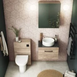 Arezzo Wall Hung Countertop Vanity Unit - Rustic Oak - 600mm with Black Worktop & Matt Black Handle -Wall Hung Vanity Units Shop AZO6WHWMBB d4 460