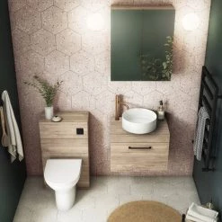 Arezzo Wall Hung Countertop Vanity Unit - Rustic Oak - 600mm with Worktop & Matt Black Handle 7 Arezzo Wall Hung Countertop Vanity Unit - Rustic Oak - 600mm with Worktop & Matt Black Handle -Wall Hung Vanity Units Shop AZO6WHWMBO d2 460