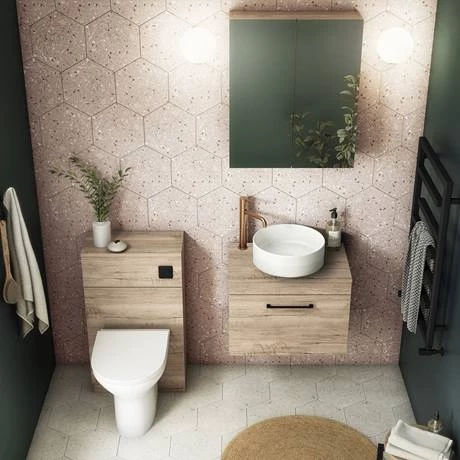 Arezzo Wall Hung Countertop Vanity Unit - Rustic Oak - 600mm with Worktop & Matt Black Handle 5 Arezzo Wall Hung Countertop Vanity Unit - Rustic Oak - 600mm with Worktop & Matt Black Handle - Image 3