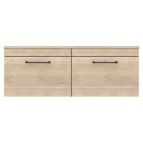 Arezzo Rustic Oak Wall Hung Double Countertop Vanity Unit incl. 2 Basins (1200mm w. Matt Black Handles) 4 Arezzo Rustic Oak Wall Hung Double Countertop Vanity Unit incl. 2 Basins (1200mm w. Matt Black Handles) - Image 2