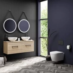 Arezzo Rustic Oak Wall Hung Double Countertop Vanity Unit incl. 2 Basins (1200mm w. Matt Black Handles) 13 Arezzo Rustic Oak Wall Hung Double Countertop Vanity Unit incl. 2 Basins (1200mm w. Matt Black Handles) -Wall Hung Vanity Units Shop AZOWHMB12RB d6 460
