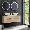 Arezzo Rustic Oak Wall Hung Double Countertop Vanity Unit incl. 2 Basins (1200mm w. Matt Black Handles) -Wall Hung Vanity Units Shop AZOWHMB12RB p