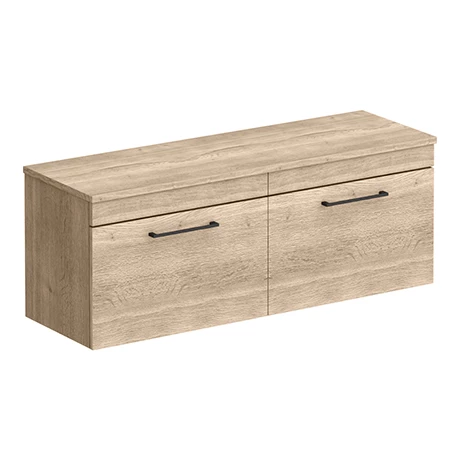 Arezzo Rustic Oak Wall Hung Double Countertop Vanity Unit (1200mm w. Matt Black Handles) 3 Arezzo Rustic Oak Wall Hung Double Countertop Vanity Unit (1200mm w. Matt Black Handles)