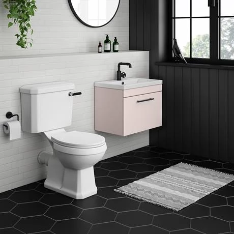 Arezzo Wall Hung Vanity Unit - Matt Pink - 500mm with Industrial Style Black Handle 6 Arezzo Wall Hung Vanity Unit - Matt Pink - 500mm with Industrial Style Black Handle - Image 4