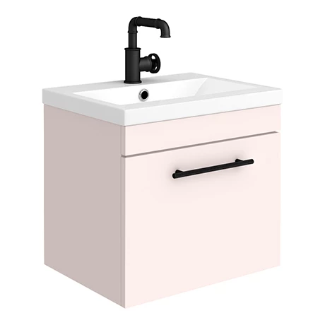 Arezzo Wall Hung Vanity Unit - Matt Pink - 500mm with Industrial Style Black Handle 3 Arezzo Wall Hung Vanity Unit - Matt Pink - 500mm with Industrial Style Black Handle