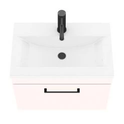Arezzo Wall Hung Vanity Unit - Matt Pink - 600mm with Matt Black Handle -Wall Hung Vanity Units Shop AZP6WHVBK d2 460