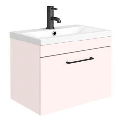 Arezzo Wall Hung Vanity Unit - Matt Pink - 600mm with Matt Black Handle