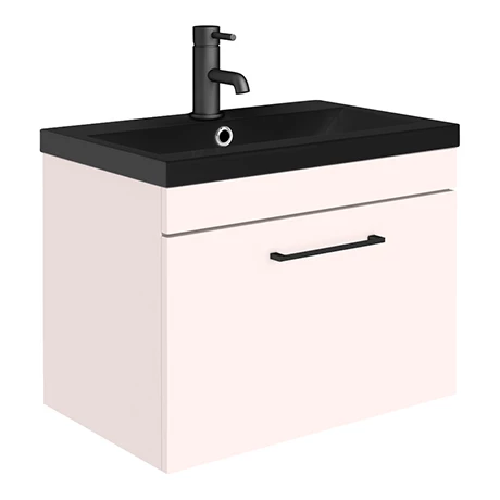 Arezzo Wall Hung Vanity Unit - Matt Pink - 600mm Black Basin 3 Arezzo Wall Hung Vanity Unit - Matt Pink - 600mm Black Basin